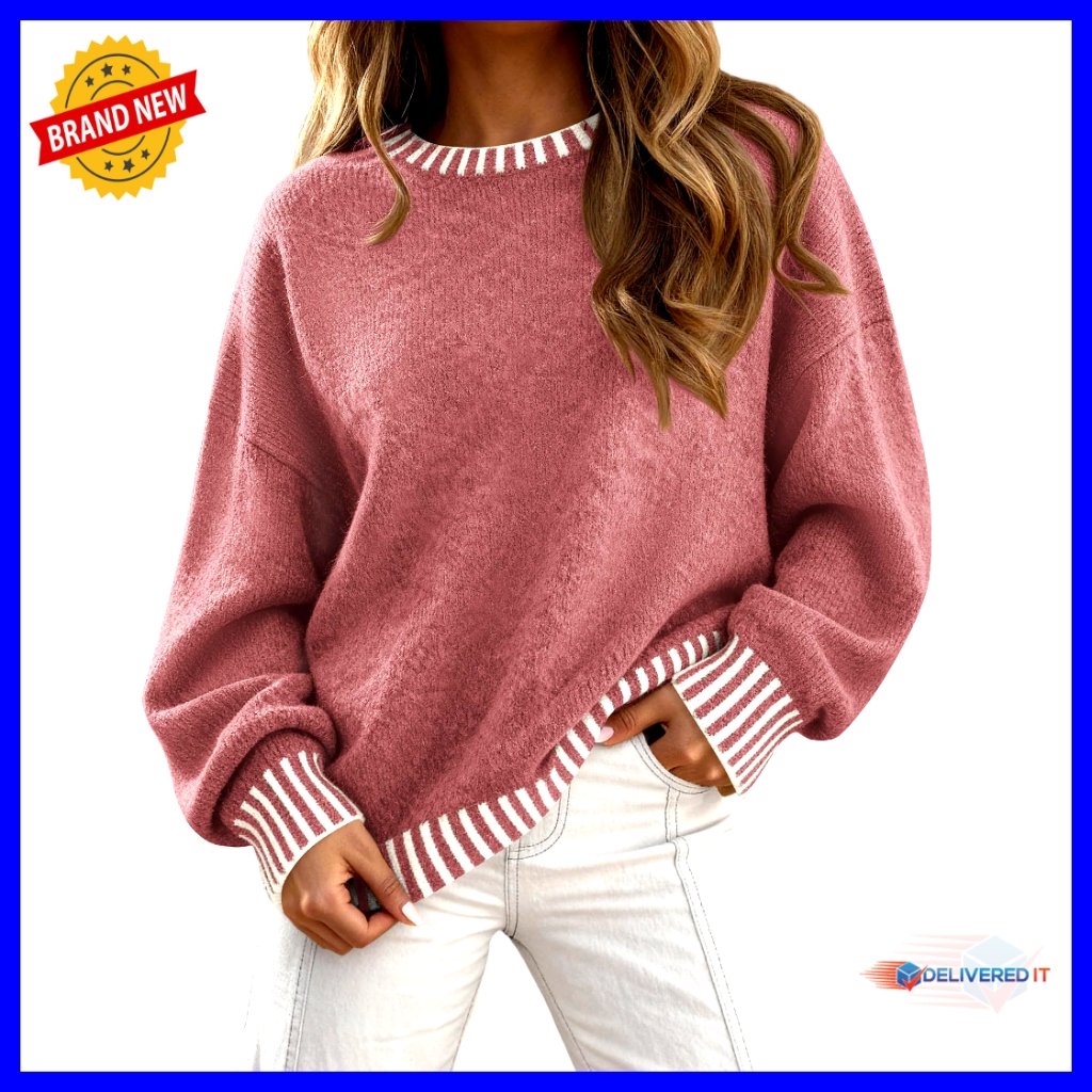 Oversized Chunky Knit Pullover Sweater Crewneck Long Sleeve Stretchy Fabric